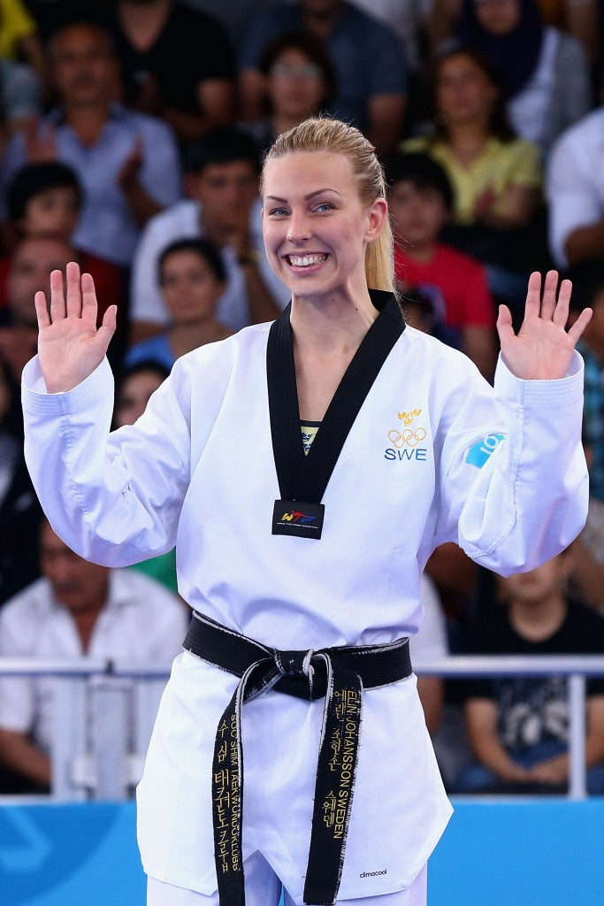 Elin Johansson pictured celebrating bronze at the Baku 2015 European Games ©Getty Images