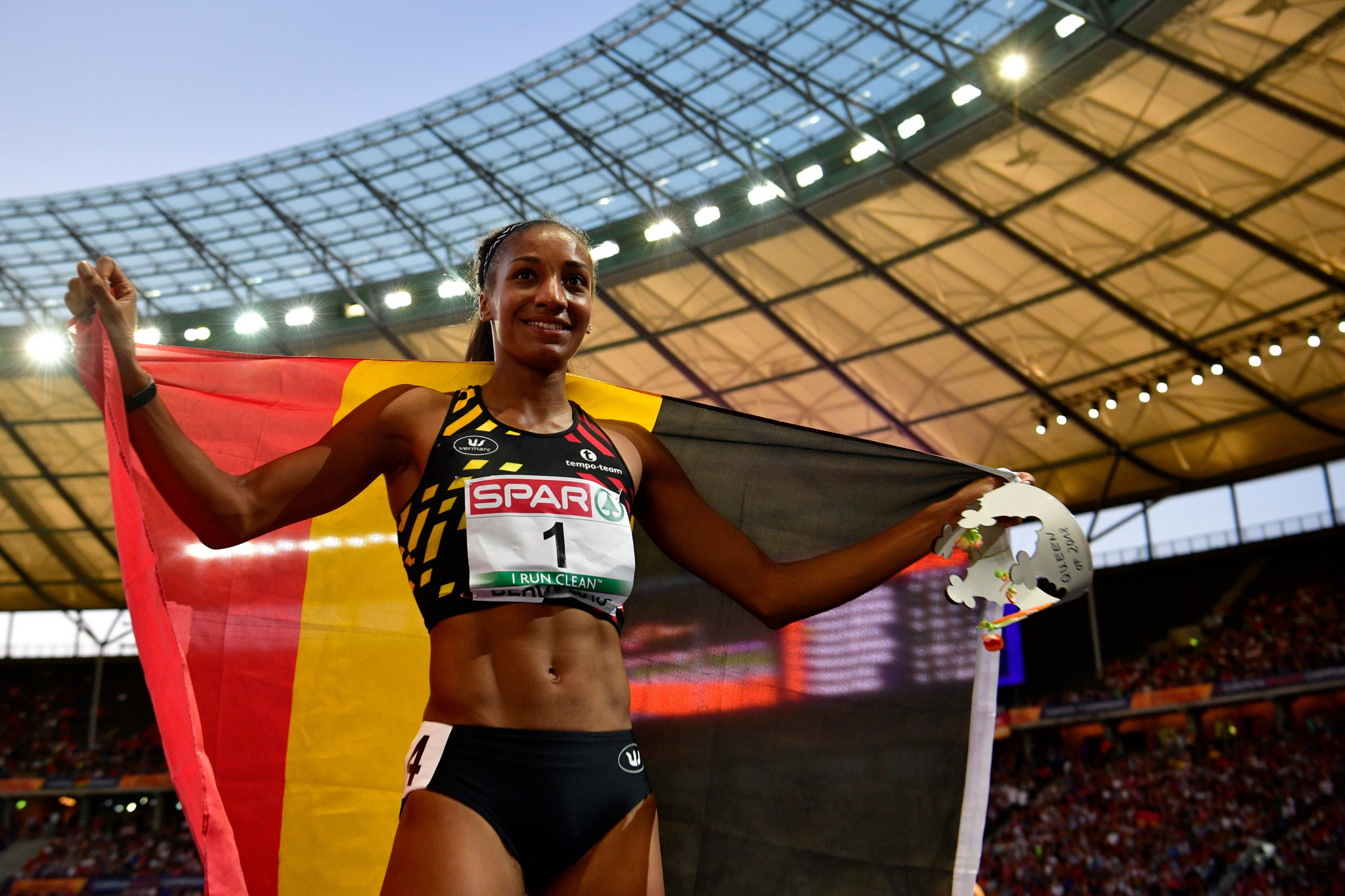 World and Olympic champion Nafissatou Thiam of Belgium claimed the women's heptathlon gold medal as action continued today at the 2018 European Athletics Championships in Berlin ©Getty Images