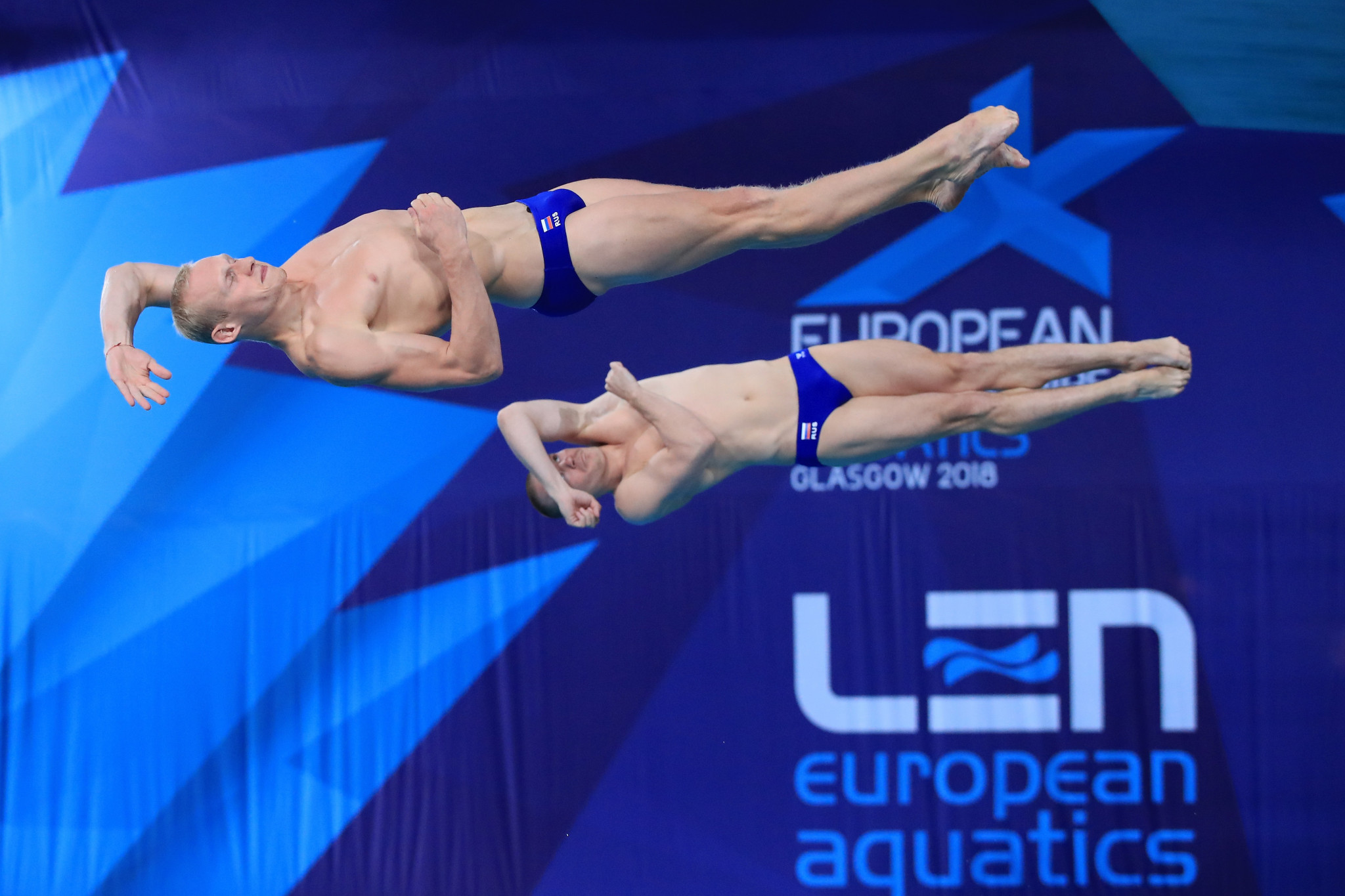 Evgenii Kuznetsov and Ilia Zakharov won the men's synchronised three metres springboard gold medal as Russia dominated today's diving events ©Getty Images