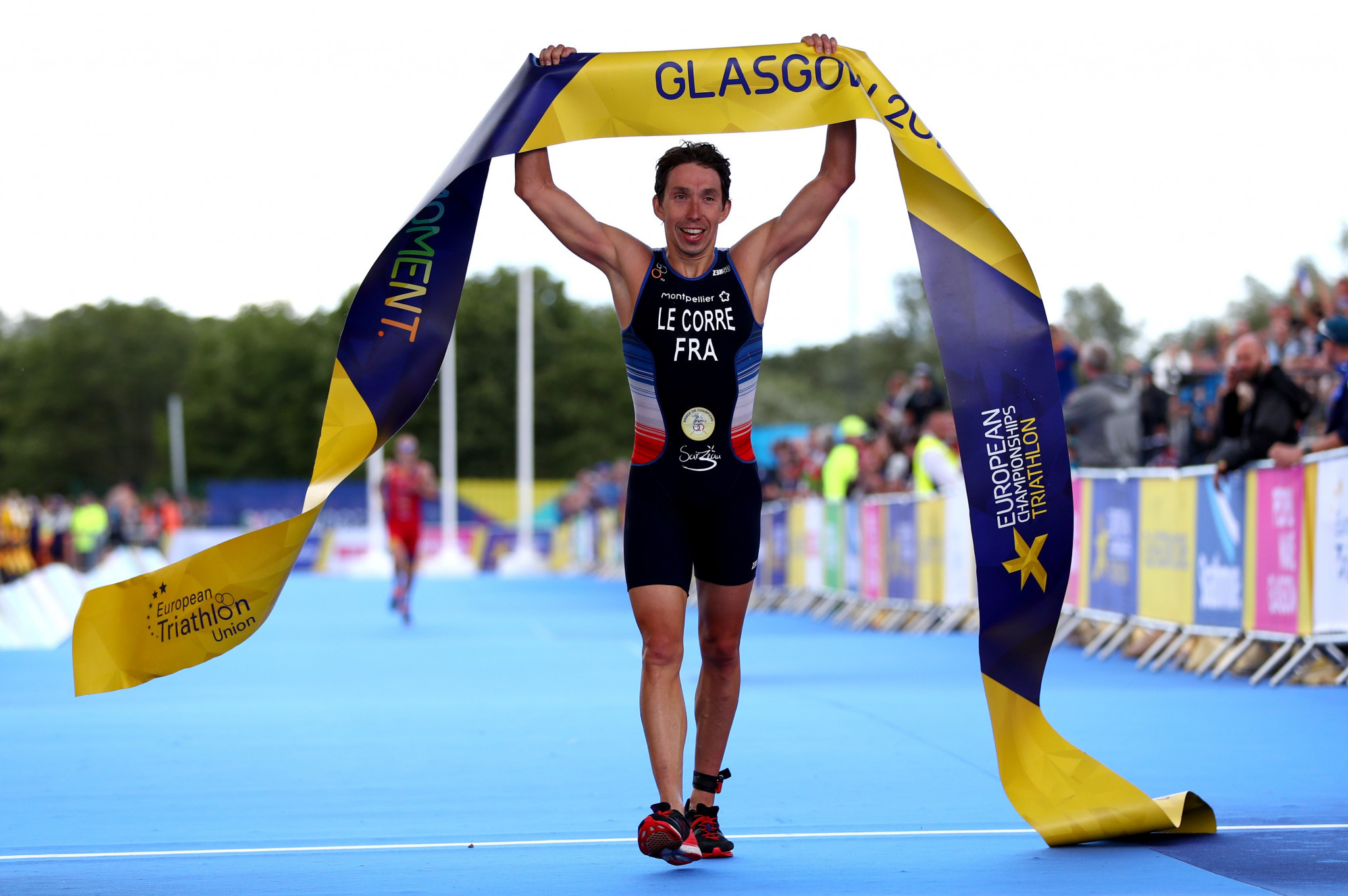 Over in Glasgow, France's Pierre Le Corre came out on top in the men's triathlon ©Getty Images