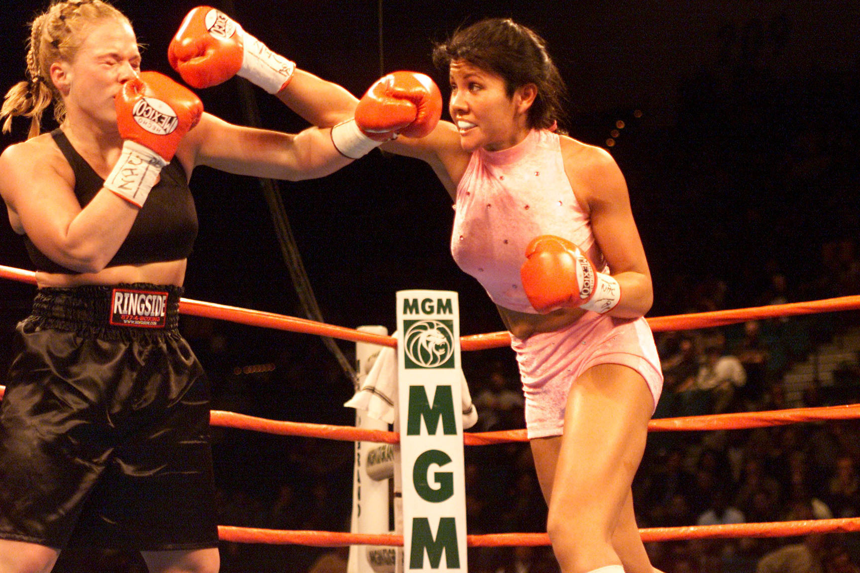 Mia St. John, right, pictured during a bout in 2001 ©Getty Images