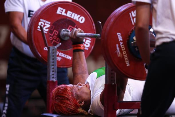 Bose Omolayo from Nigeria set a new world record today to win the women's up to 79kg class ©Getty Images