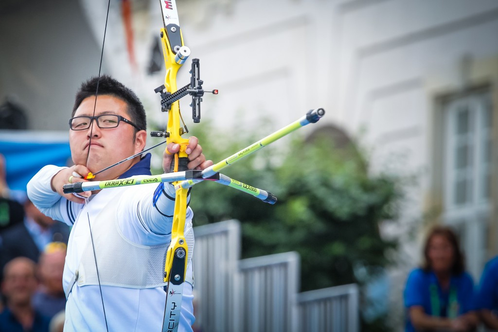 Kim Woojin won gold at the Aquece Rio International Archery Challenge ©Getty Images