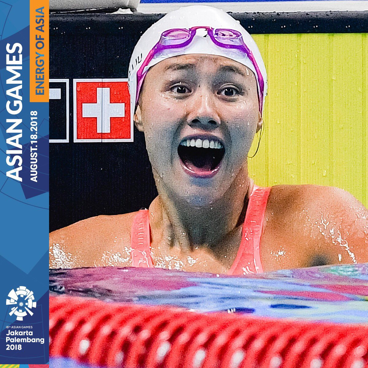 Xiang Liu reacted with shock and amazement when she won the women's 50m butterfly final in a world record time ©Jakarta Palembang 2018