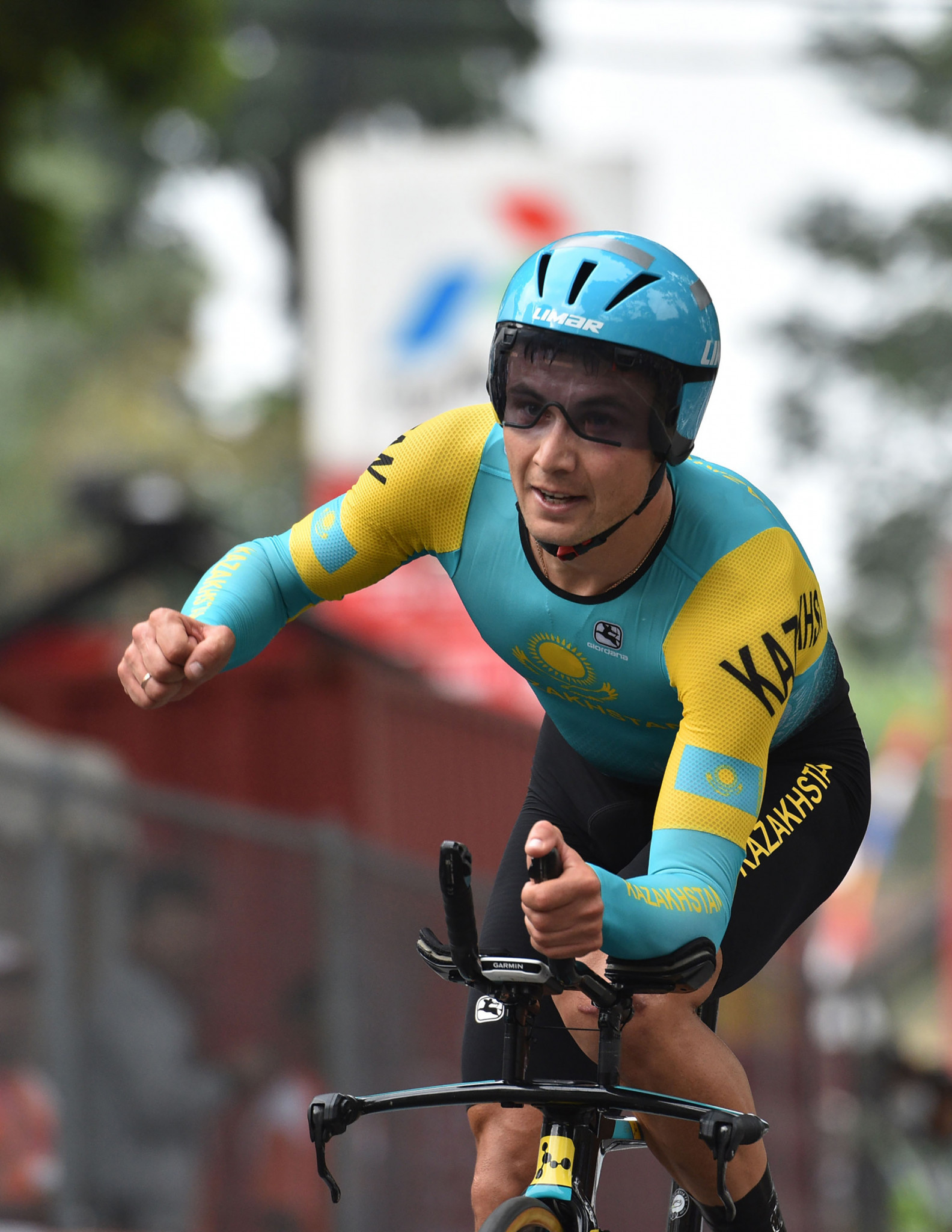 Alexey Lutsenko won the men's time trial to complete an unprecedented double ©Getty Images