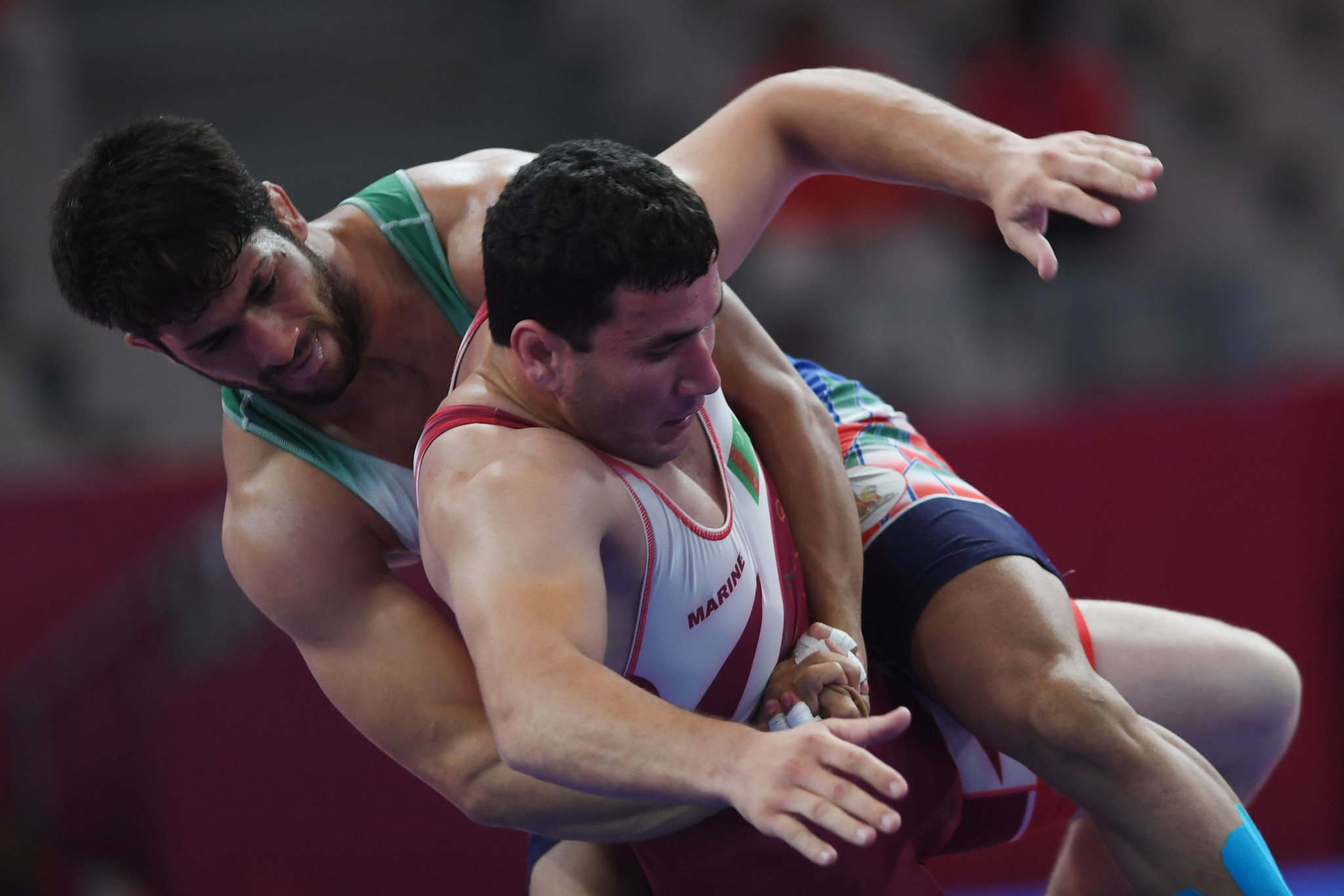 Rustem Nazarov's compatriot Shyhazberdi Ovelekov won a bronze medal in the men's Greco-Roman 87kg category at the 2018 Asian Games ©Getty Images