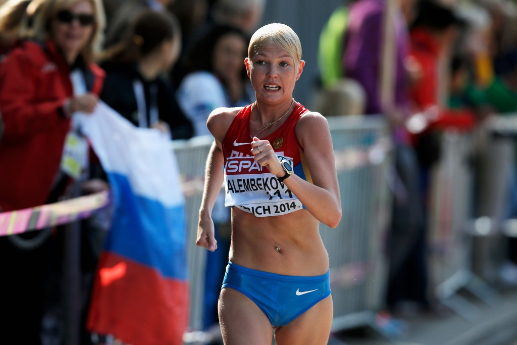 Elmira Alembekova, pictured en route to winning the 2014 European title, is among six athletes to have failed tests ©Getty Images