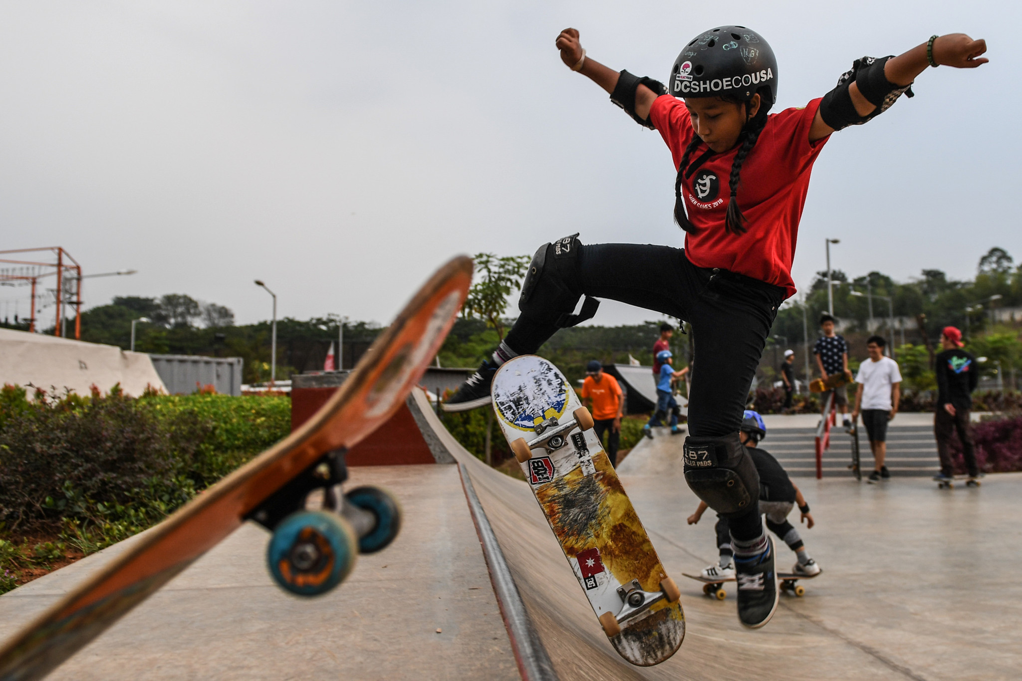 Indonesia's incredible nine year old skateboarder Aliqqa Novvery finished sixth in the women's street final as her compatriot Bunga Nyimas, who is just 12, took bronze ©Getty Images
