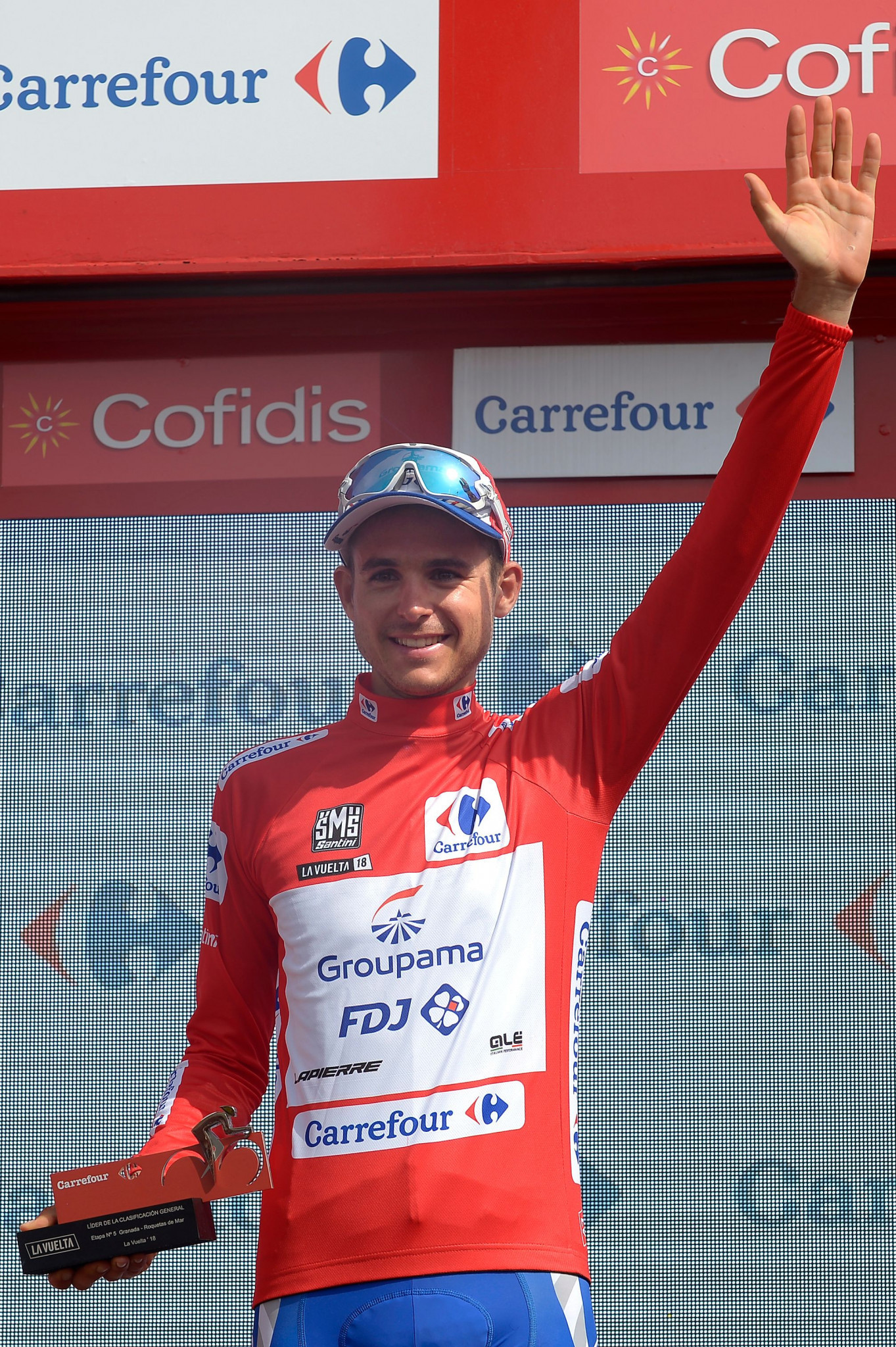 Frenchman Rudy Molard wears the red jersey at the end of stage five of the Vuelta a España ©Getty Images