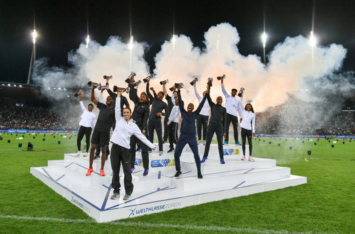 Sixteen winners, sixteen Diamond Trophies on display after the first IAAF Diamond League final in Zurich - with the second due in Brussels tomorrow evening ©Getty Images  