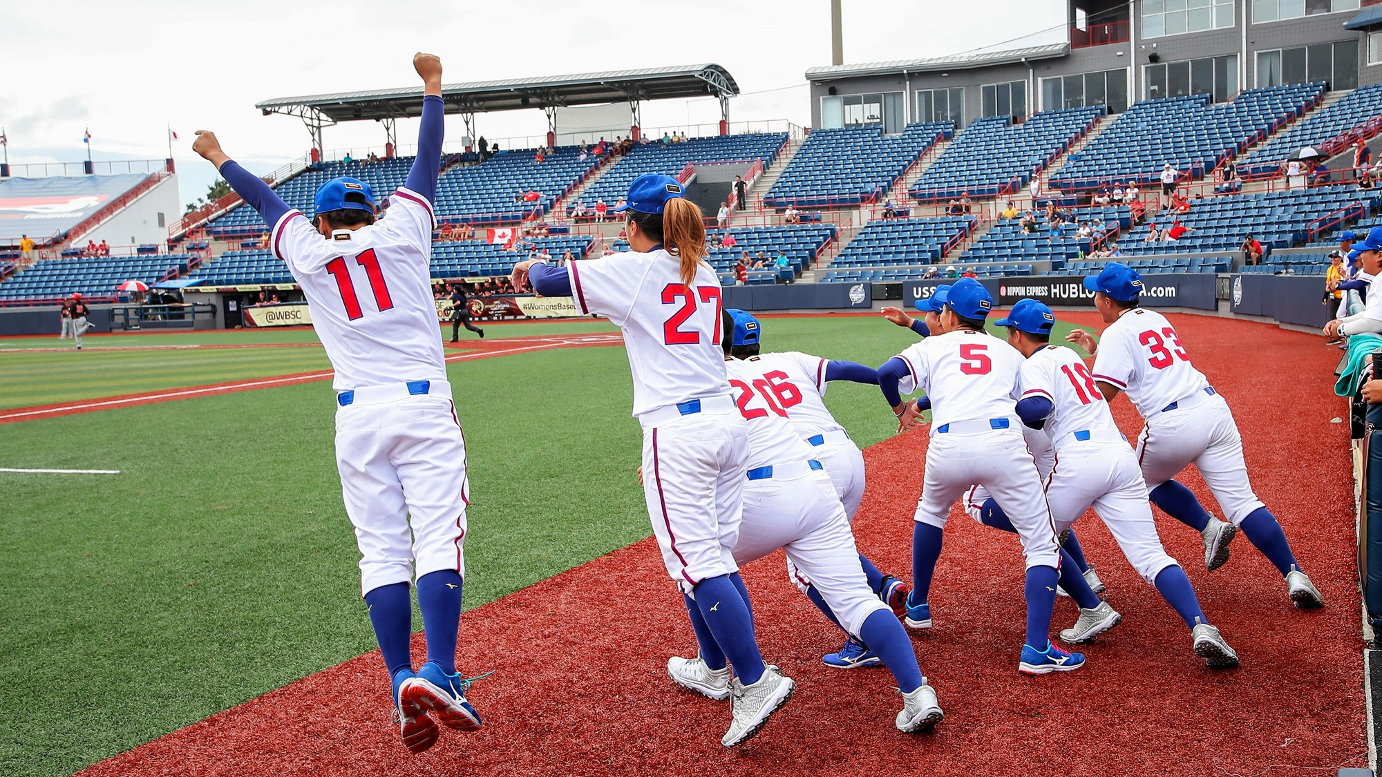 Chinese Taipei celebrate their historic win as they earn a place in their first ever Women's Baseball World Cup Final ©WBSC