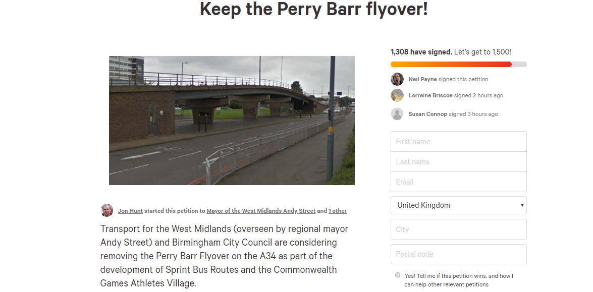 A petition has been set-up to keep the Perry Barr flyover ©Change.org