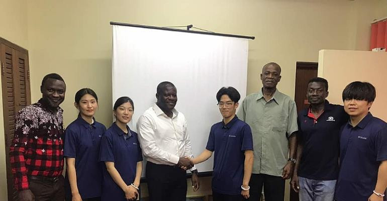 Four young South Korean Peace Corps members are welcomed at the office of Ghana's Olympic Committee after a visit in which they coached youngsters in taekwondo techniques ©Ghana Olympic Committee