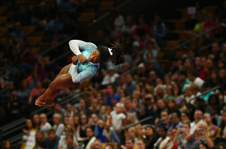 Quadruple Olympic champion Simone Biles pictured at last month's US Gymnastics Championships, where her performance put her in line for the USOC Team USA female award for August ©Getty Images  