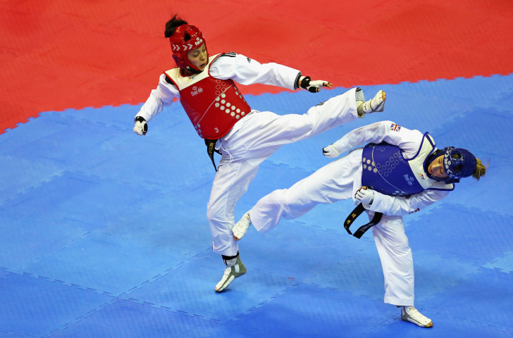 Canada's Skylar Park, left, pictured in action against Britain's world and Olympic champion Jade Jones, is reflecting upon two valuable Grand Prix appearances this season ©Getty Images  