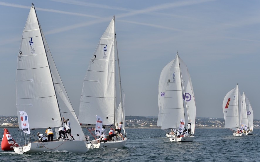 France 2 moved to the gold medal position after the first day of final racing at the FISU World University Sailing Championships in Cherbourg ©FISU 