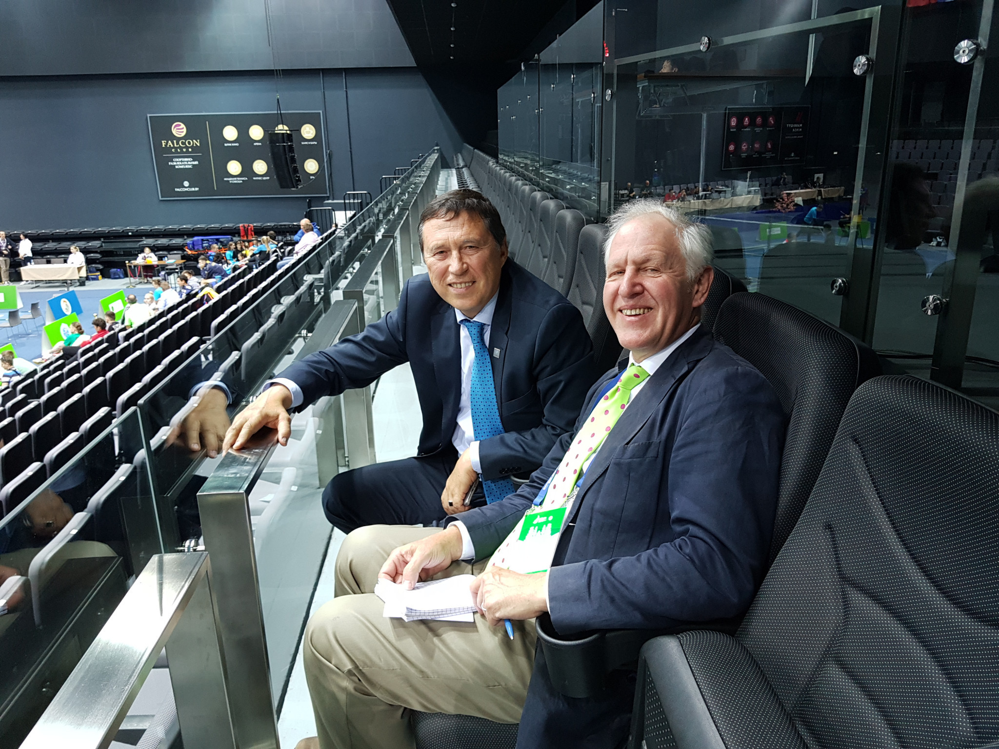 David Owen of insidethegames with Minsk 2019 Organising Committee chief executive George Katulin ©ITG