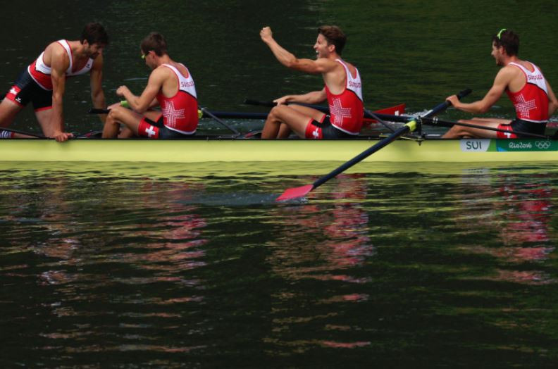 Switzerland celebrate victory in the lightweight men's coxless four at the Rio 2016 Games, but the event is no longer included in Olympic or World Championship competition and other rowing events may be at risk as IOC pressures over quotas and gender equality rise ©Getty Images  