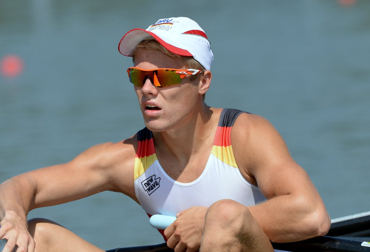 Jason Osborne from Germany set a new world's best time to make it through the men's lightweight single sculls heats ©World Rowing