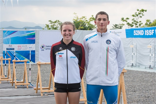 Junior world champions Giovanni Pezzi and Madien Guggenmos represented Italy and Germany in Changwon ©ISSF
