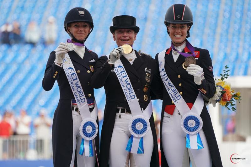 Isabell Worth from Germany, centre, won gold in the Helgstrand Dressage Grand Prix Special ©FEI