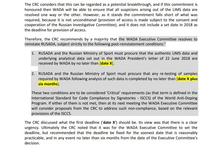 RUSADA could be declared non-compliant again if it does not adhere to the condition regarding the Moscow Laboratory within a certain timeframe ©WADA