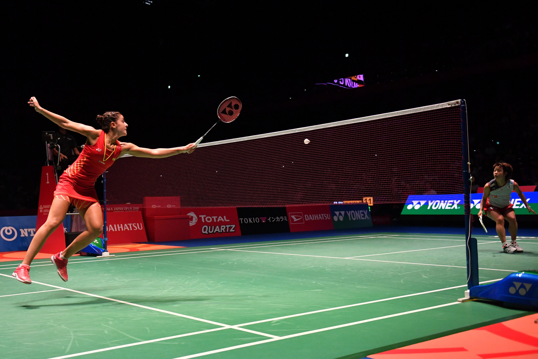 Olympic and world champion Carolina Marin battled past Japan's eighth seed Nozomi Okuhara in three games to win the women's title ©Getty Images