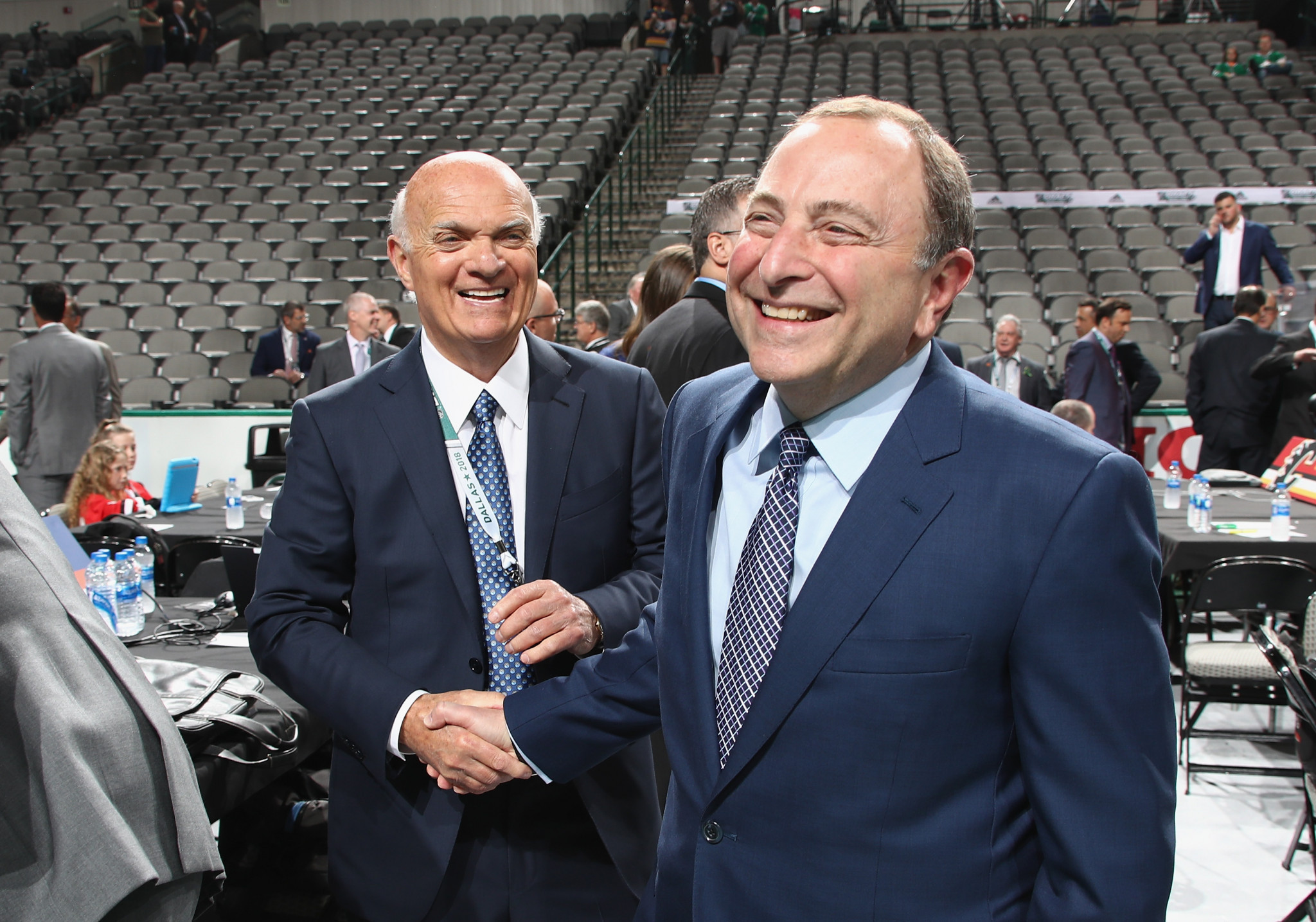NHL Commissioner Gary Bettman, right, has claimed ice hockey's growth in China is not be dependent on the League participating at the 2022 Winter Olympic Games in Beijing ©Getty Images