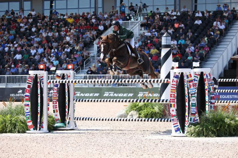 Brazil’s Pedro Veniss, riding Quabri de l’Isle, was long-time leader in the opening competition of the jumping events at the World Equestrian Games, but was beaten by Switzerland's London 2012 champion Steve Guerdat ©FEI 