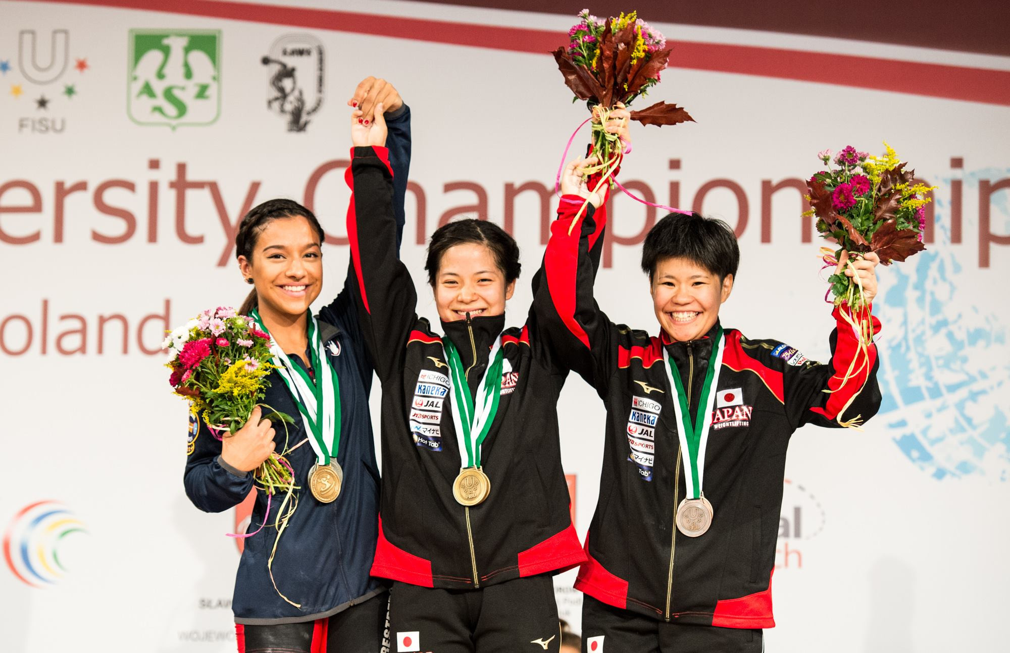 In the women's 48kg FISU World University Weightlifting Championships, Rira Suzuki of Japan ranked first, American Veronica Restrepo came second with and Iramina Rie of Japan came third. ©World University Weightlifting Championships


