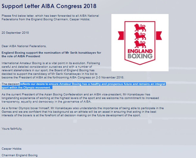 England Boxing are among National Federations to publicly declare their support for Kazakhstan's Serik Konakbayev to become the new President of AIBA ©England Boxing
