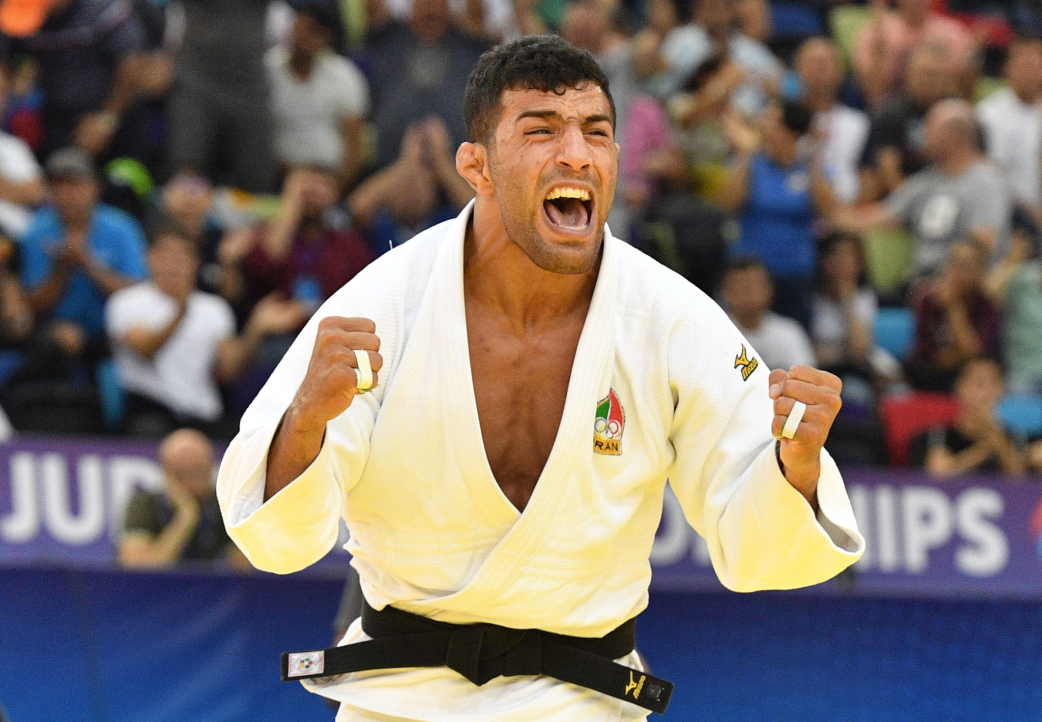 Saeid Mollaei screams with joy as he wins Iran's first world title in 15 years ©Getty Images