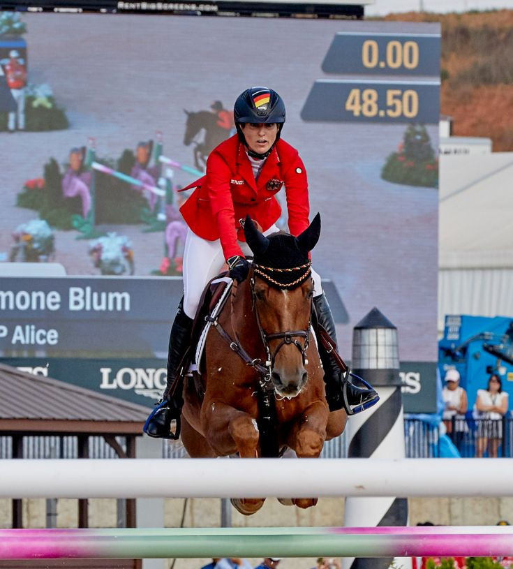 Germany's Simone Blum became the first female gold medallist in individual jumping at the FEI World Equestrian Games ©FEI