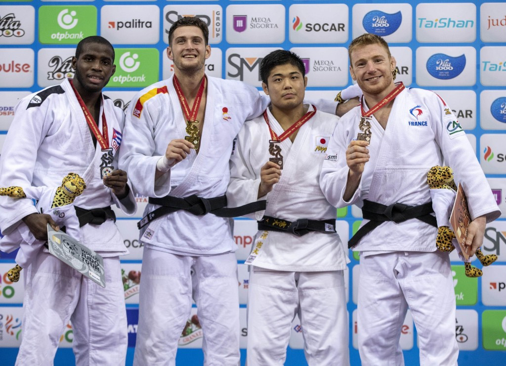 The men's under-90kg podium featured athletes from four different nations ©IJF