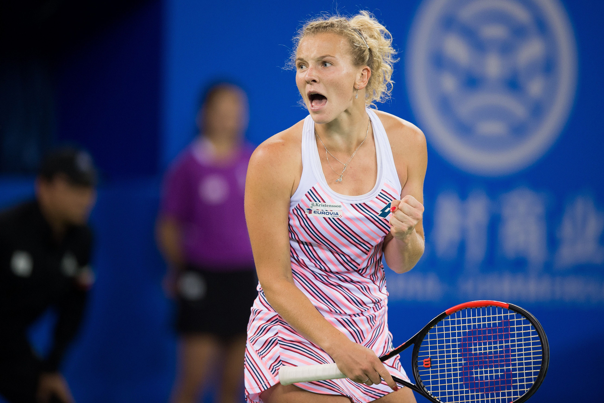 Czech Kateřina Siniaková celebrates winning a set against defending champion Caroline Garcia of France at the Wuhan Open, China ©Getty Images
