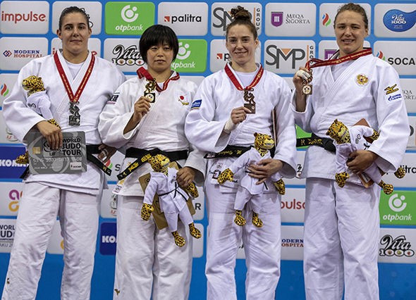 The podium for the women's under-78kg category ©IJF
