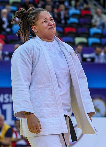 Turkey's Kayra Sayit was emotional after winning her bronze medal ©IJF