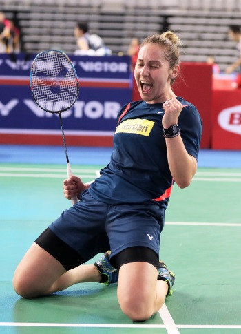 Scotland's Kirsty Gilmour celebrates reaching the quarter-finals of the BWF Korea Open in Seoul ©BWF