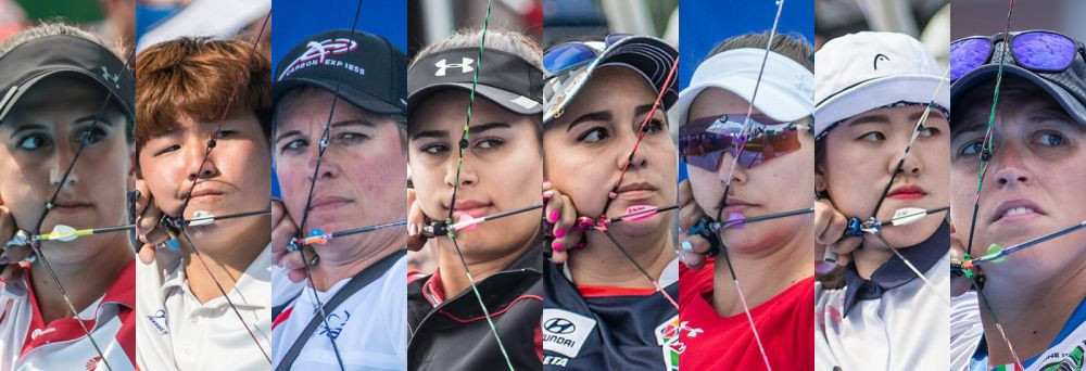 The field for the women's compound event at the Archery World Cup final that starts tomorrow in Samsun, where home archer Yesim Bostan, the world number one, will challenge perennial winner Sara Lopez ©World Archery 