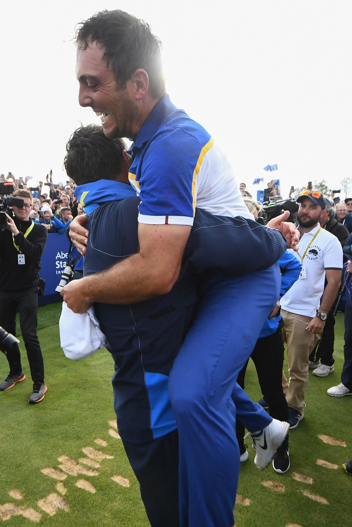 Italy's Francesco Molinari celebrates after scoring the decisive singles victory which meant Europe regained the Ryder Cup from the United States in Paris ©Getty Images  