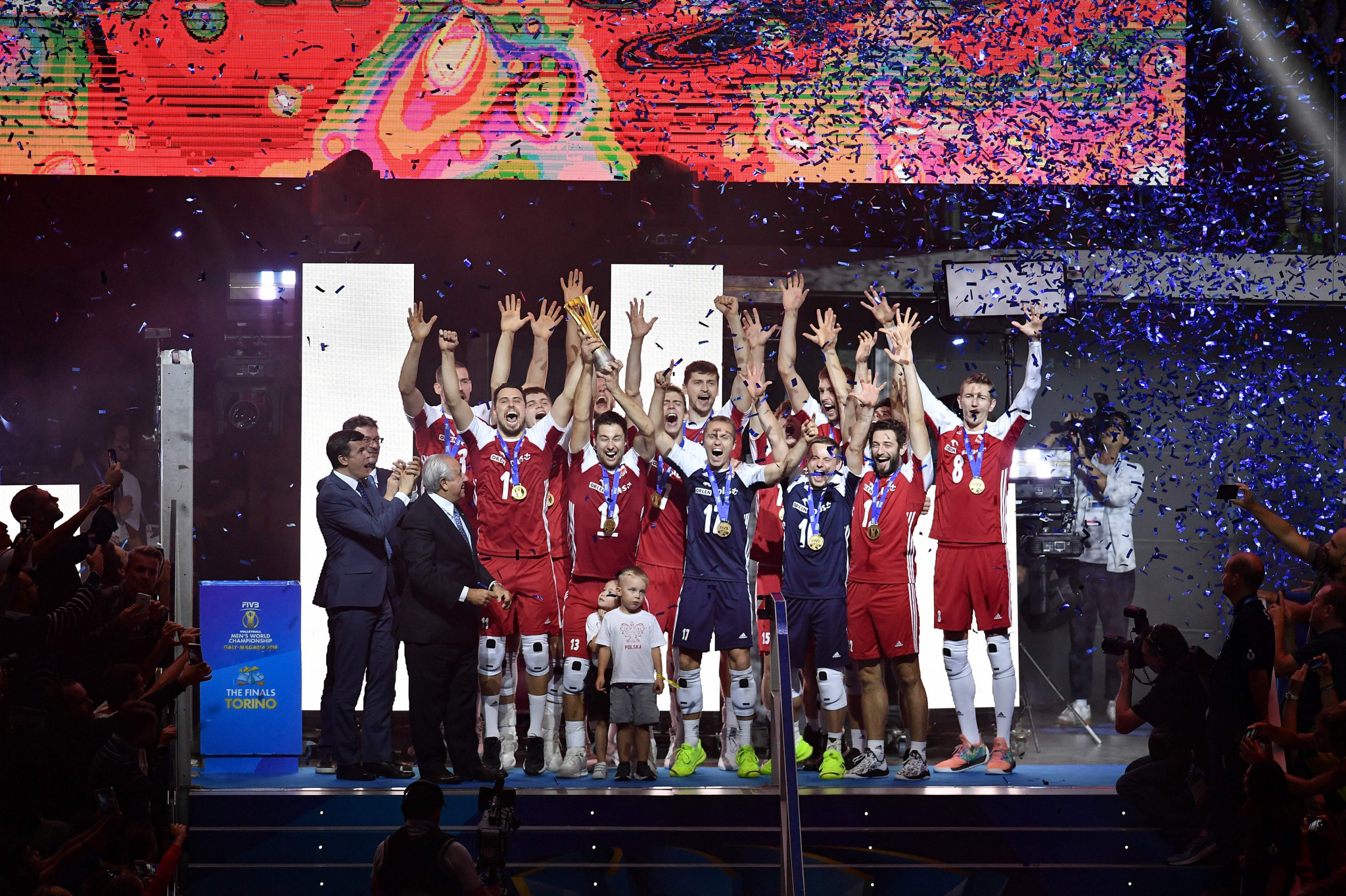 Poland celebrate winning the FIVB Men's Volleyball World Championships in Turin, Italy ©Getty Images
