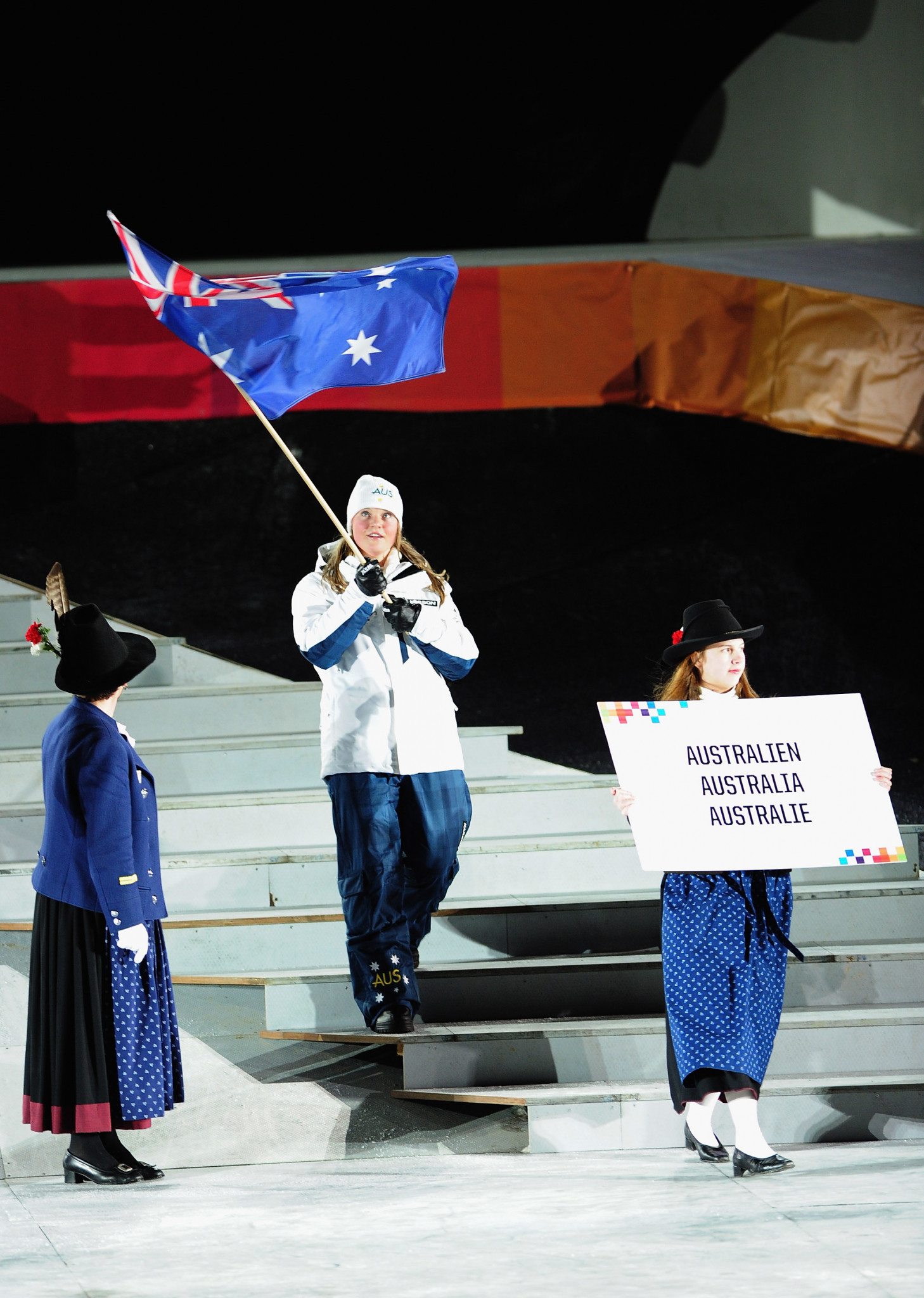 Keely Small's cousin, Alpine skier Greta Small, carried Australia's flag during the Opening Ceremony of the Winter Youth Olympic Games in Innsbruck in 2012 ©Getty Images