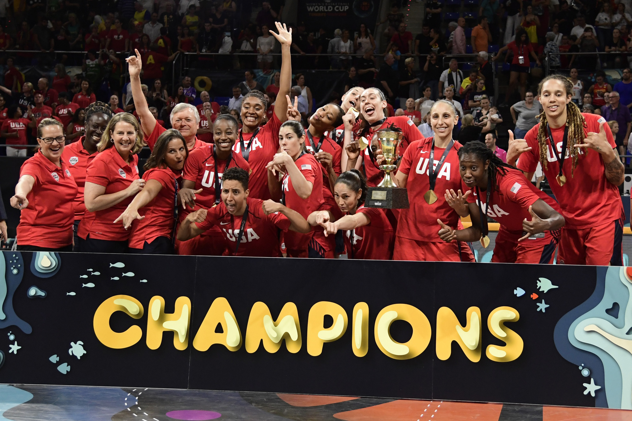 The USA's women's basketball team who won gold at the FIBA Basketball World Cup have been nominated for team of the month in the Best of September for Team USA awards ©Getty Images