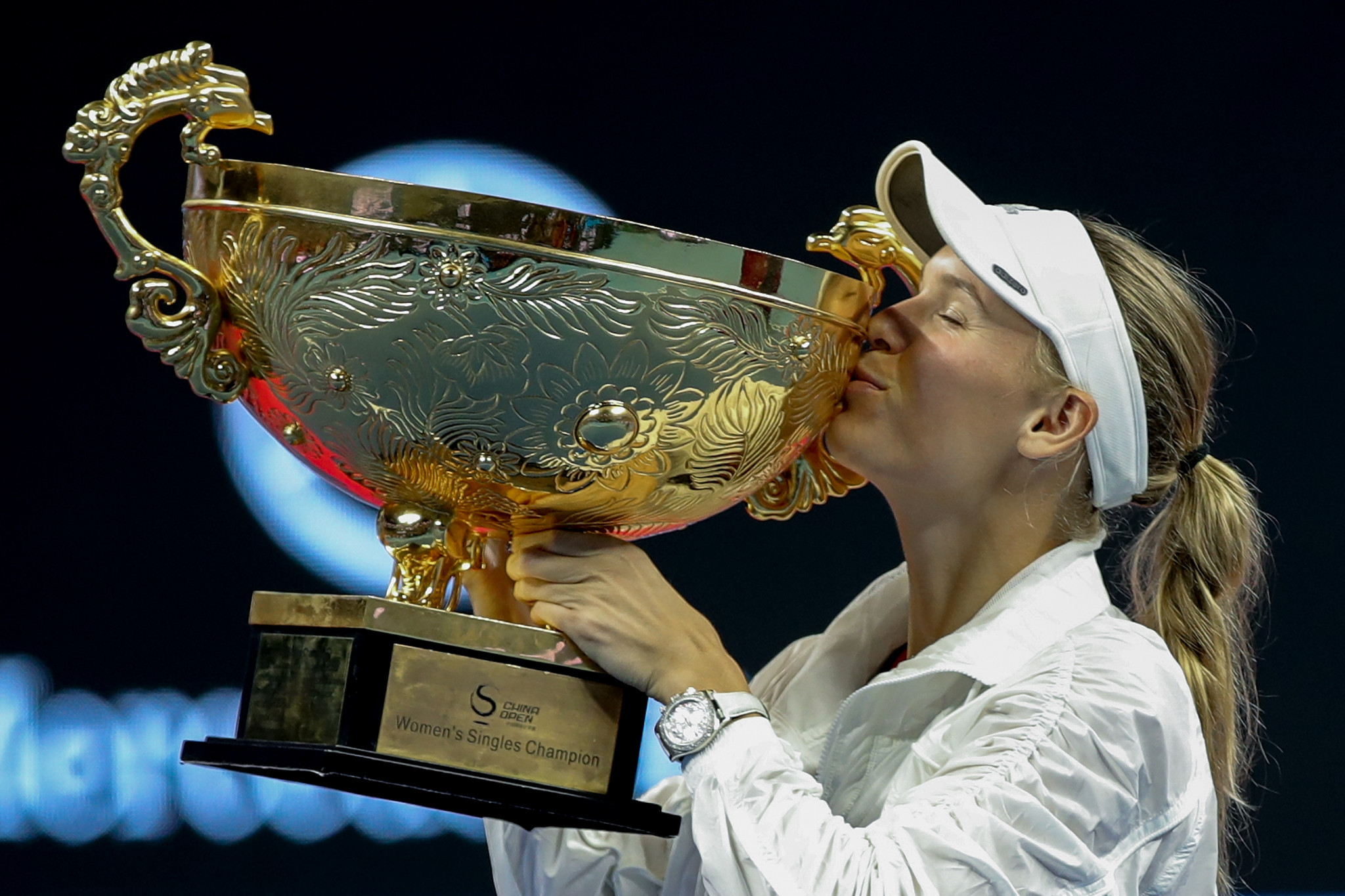 Caroline Wozniacki of Denmark celebrates winning the China Open after beating Latvia's Anastasija Sevastova ©Getty Images