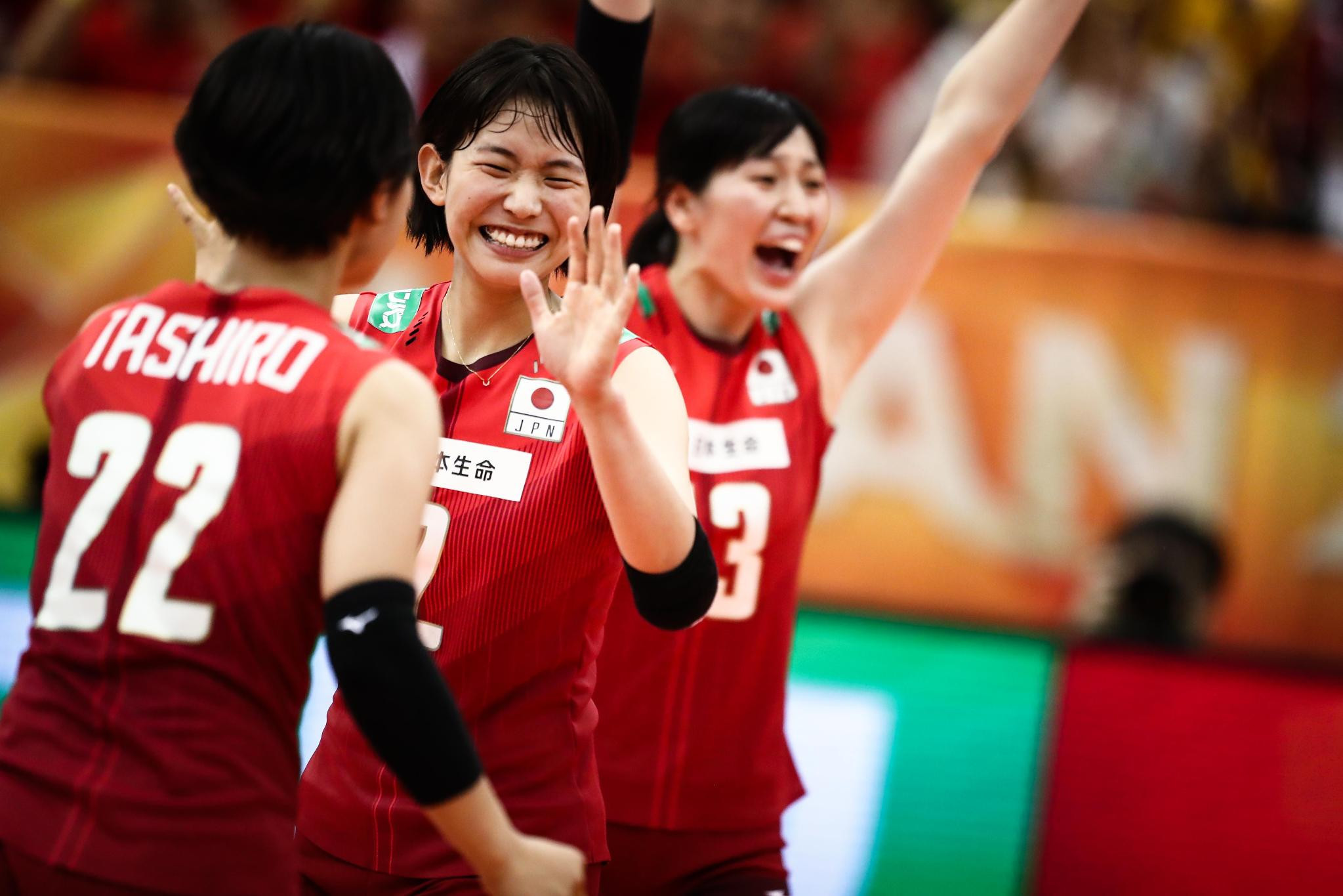 Japan celebrate beating the Dominican Republic over five-sets at the opening day of the second round of matches in the FIVB Women's World Volleyball Championships in Nagoya ©FIVB