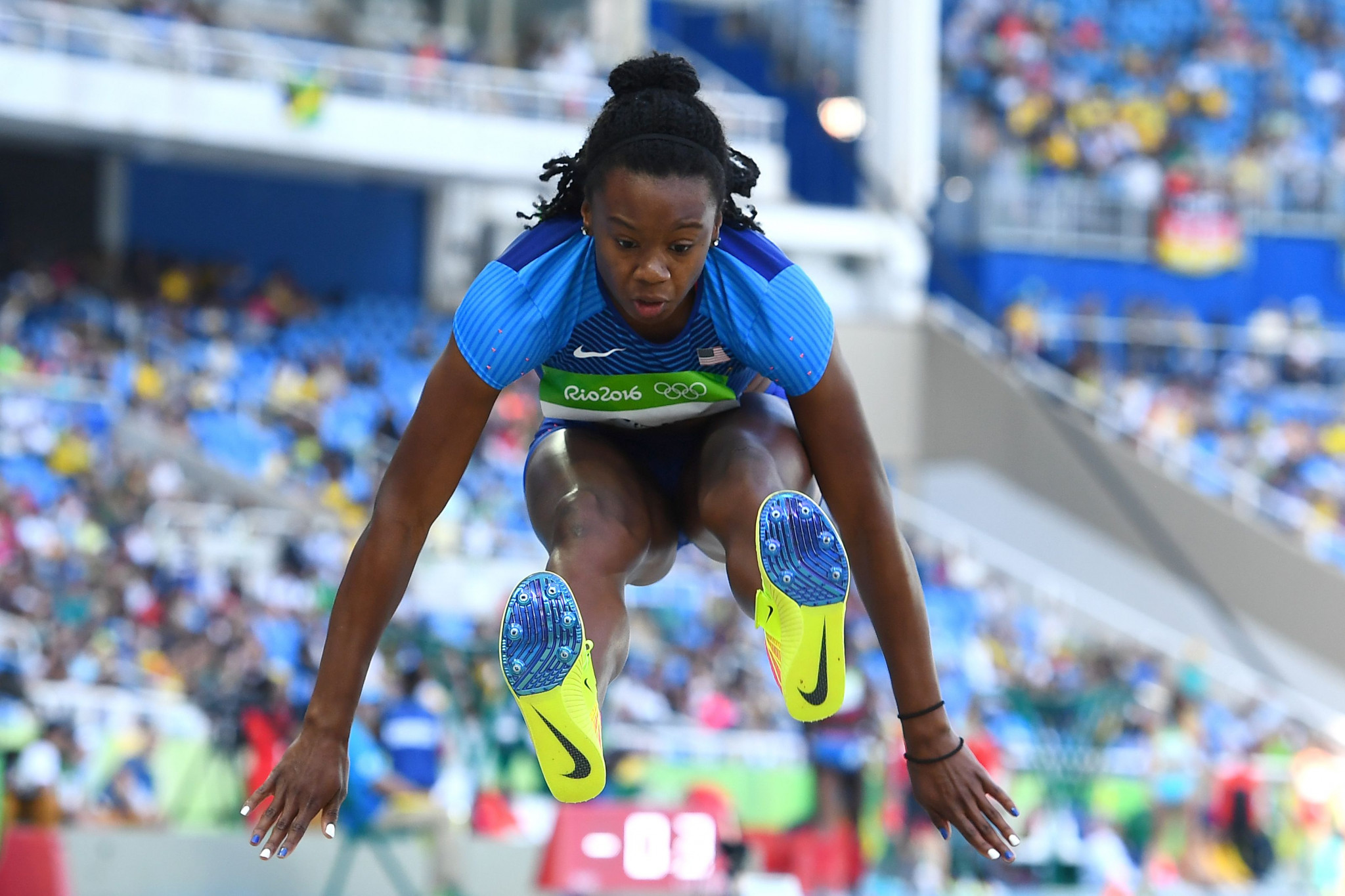 Keturah Orji, who has been nominated for the 2018 National Collegiate Athletic Association Woman of the Year award, competing in the 2016 Rio Olympics ©Getty Images