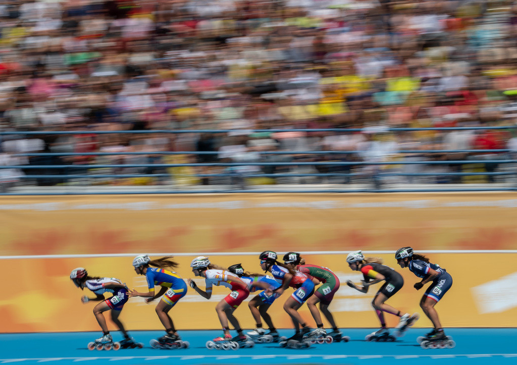 Roller speed skaters in action in the women's 1,000m combined event in the Summer Youth Olympic Games ©Buenos Aires 2018 