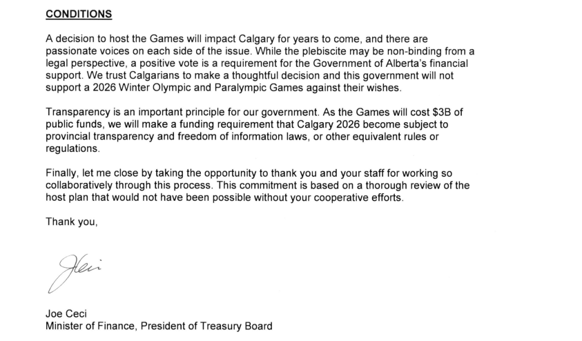 A series of conditions are required to be met by Calgary 2026 to receive the funding ©Government of Alberta
