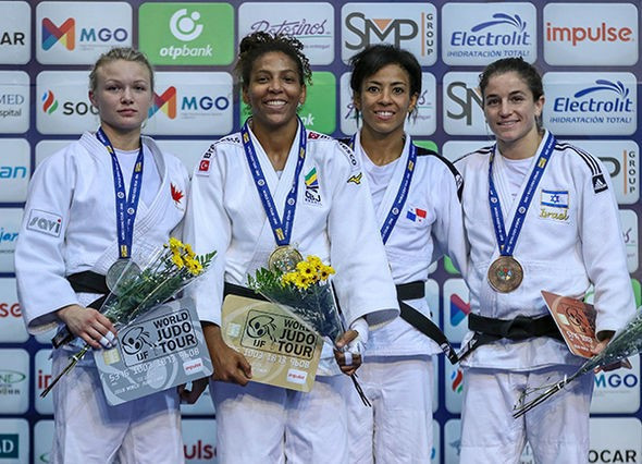 Olympic champion Rafaela Silva, second from left, claimed her fifth IJF Grand Prix title by winning the women's under-57kg event ©IJF