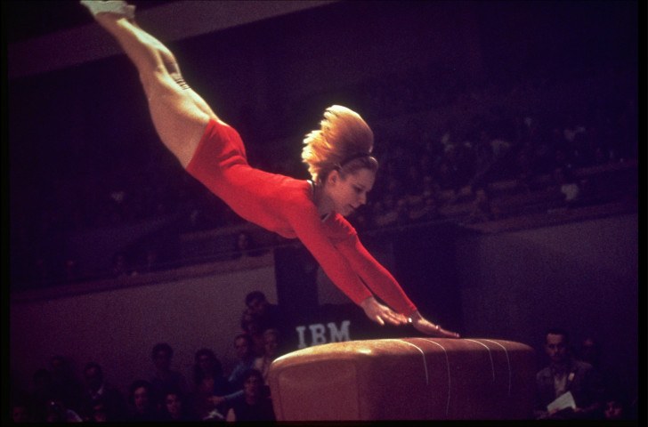 Věra Čáslavská competing at the 1968 Mexico City Games, where her passive protest against the Soviet invasion of her native country meant her gymnastics career was effectively ended ©Getty Images  